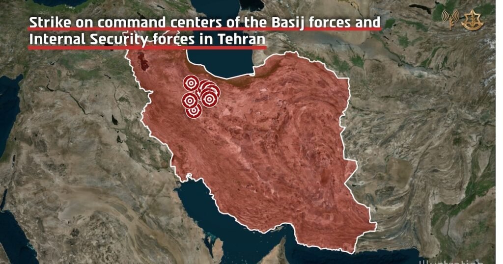 Israel dijo haber destruido el cuartel general de la “fuerza espacial” iraní y 50 búnkeres de municiones en Teherán